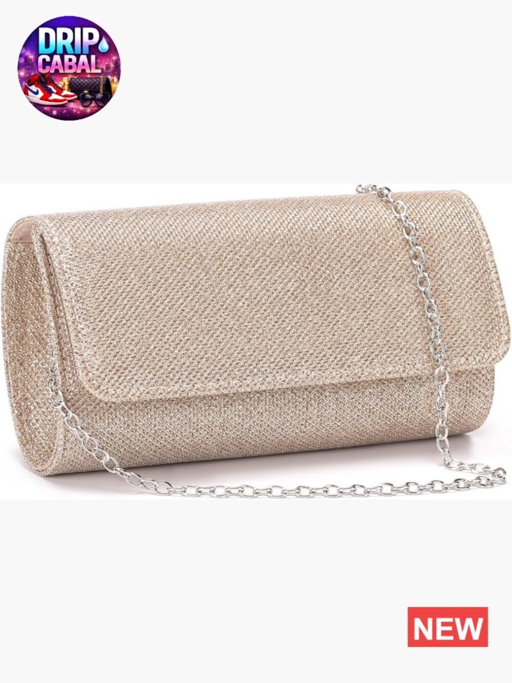 Evening Bag Clutch with Detachable Chain, Sparkling Party Handbag